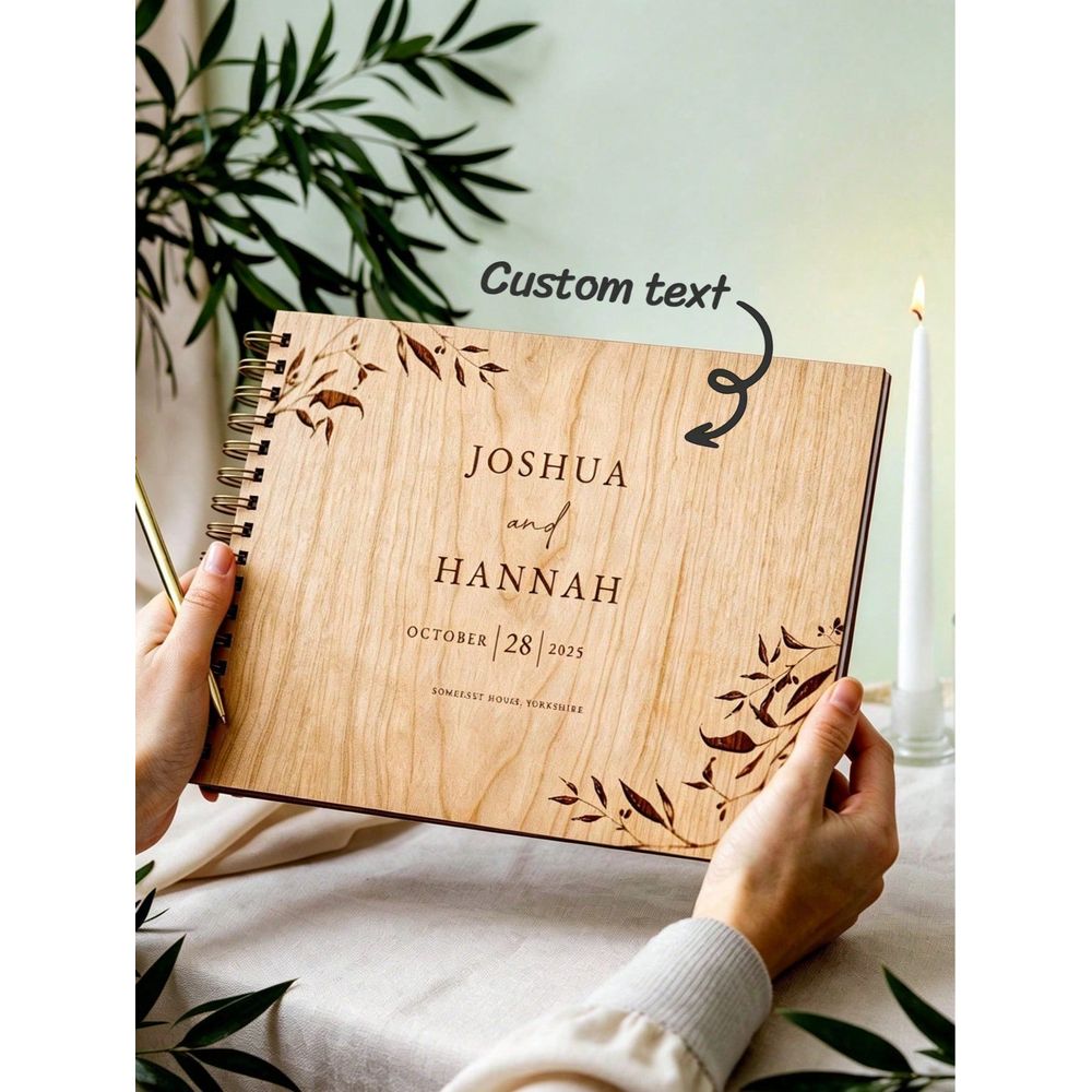 Custom Photo Book - Spersonalizowana drewniana księga gości weselnych w
