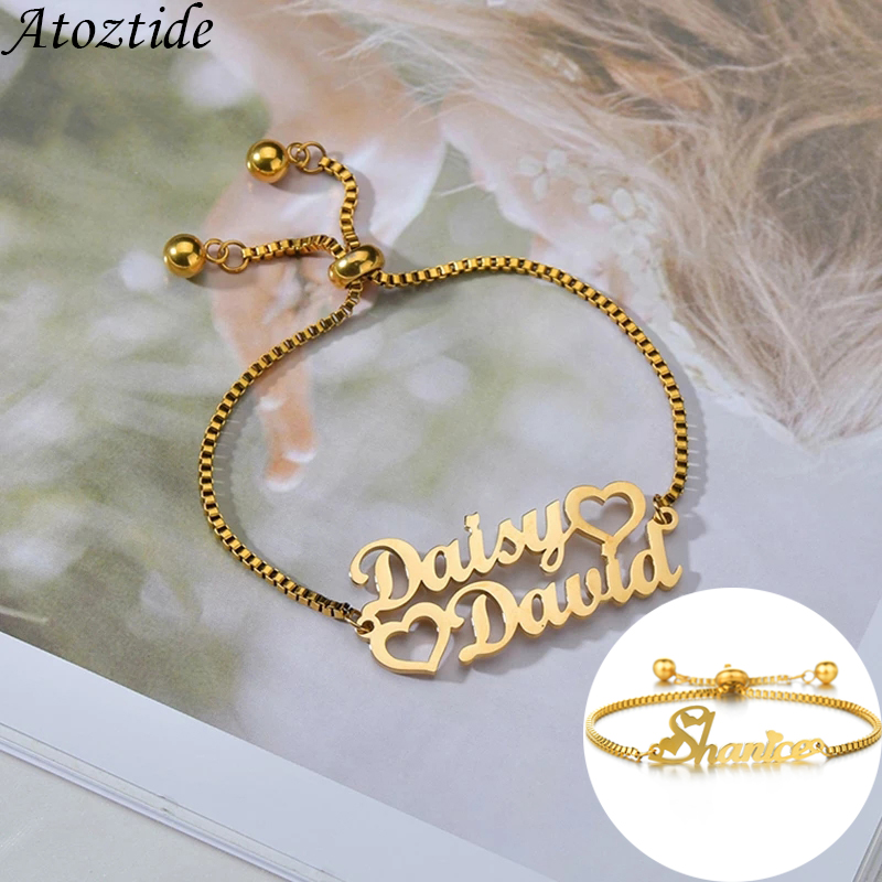 Personalized Name Box - Atoztide niestandardowe 1-2 nazwy bransoletka Charms