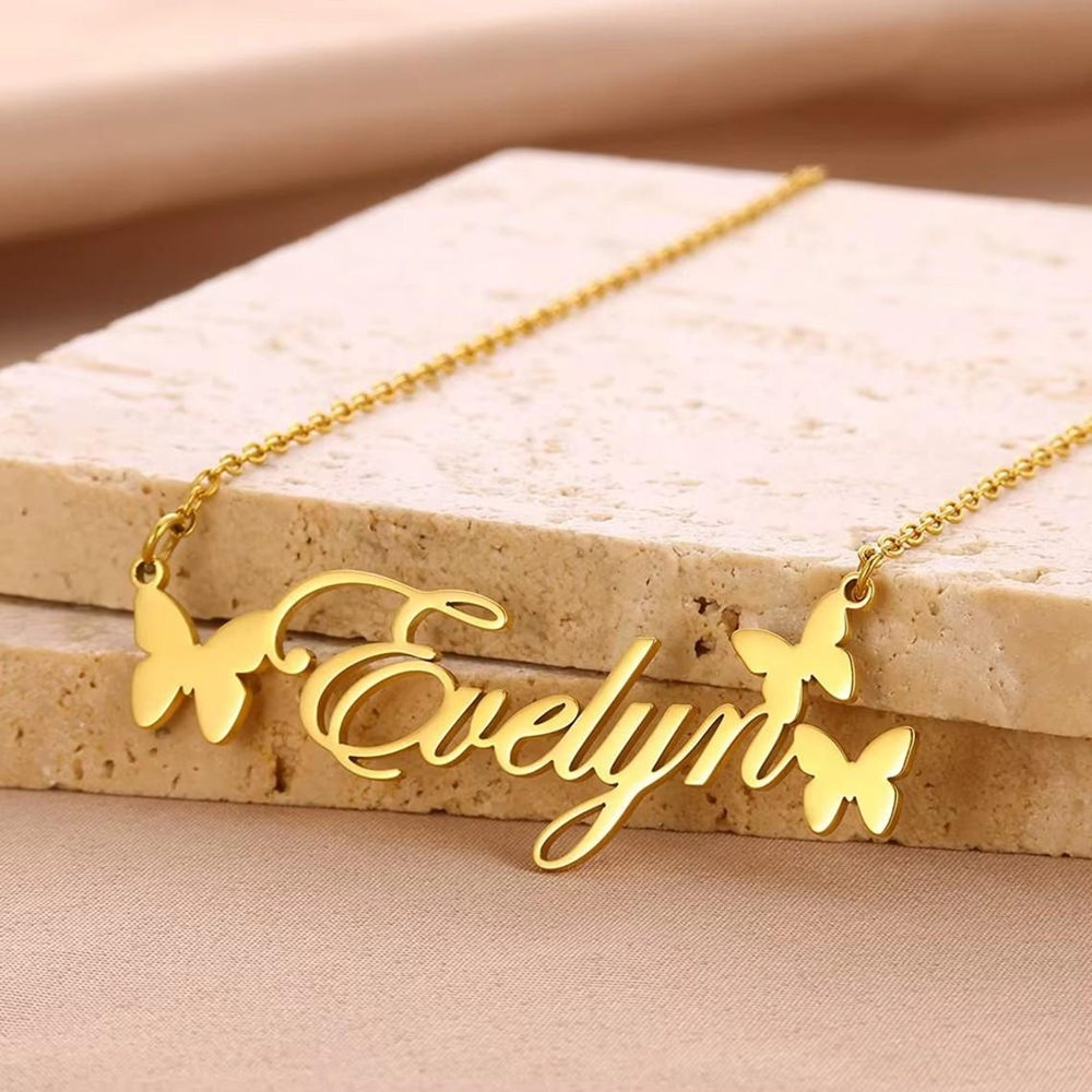 Birth Flower Necklace - Naszyjnik z imieniem na zamówienie, personalizowana